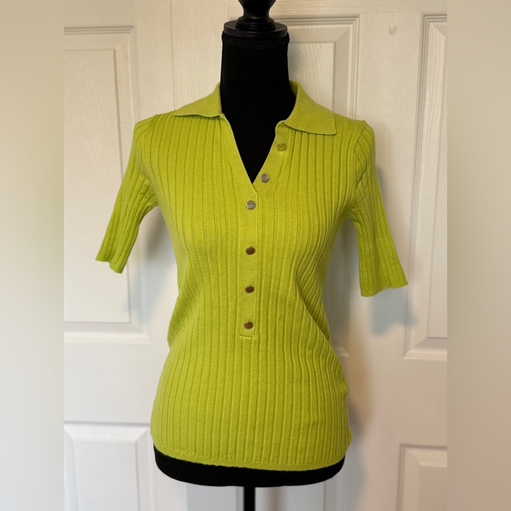 Premise Lime Green Ribbed Polo Top